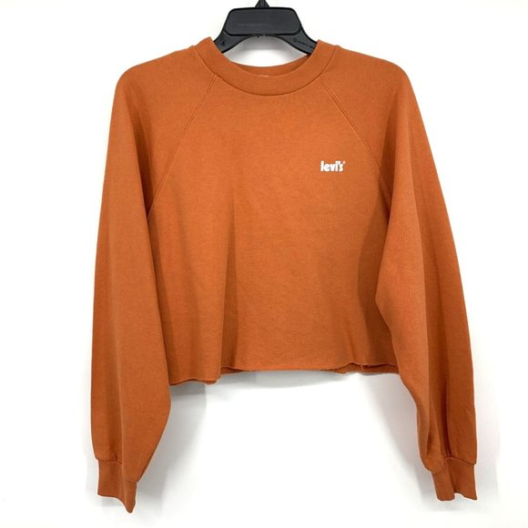 Levis Sweatshirt Orange Laundry Day Cropped Raw Hem Fleece NWT - Picture 3 of 13